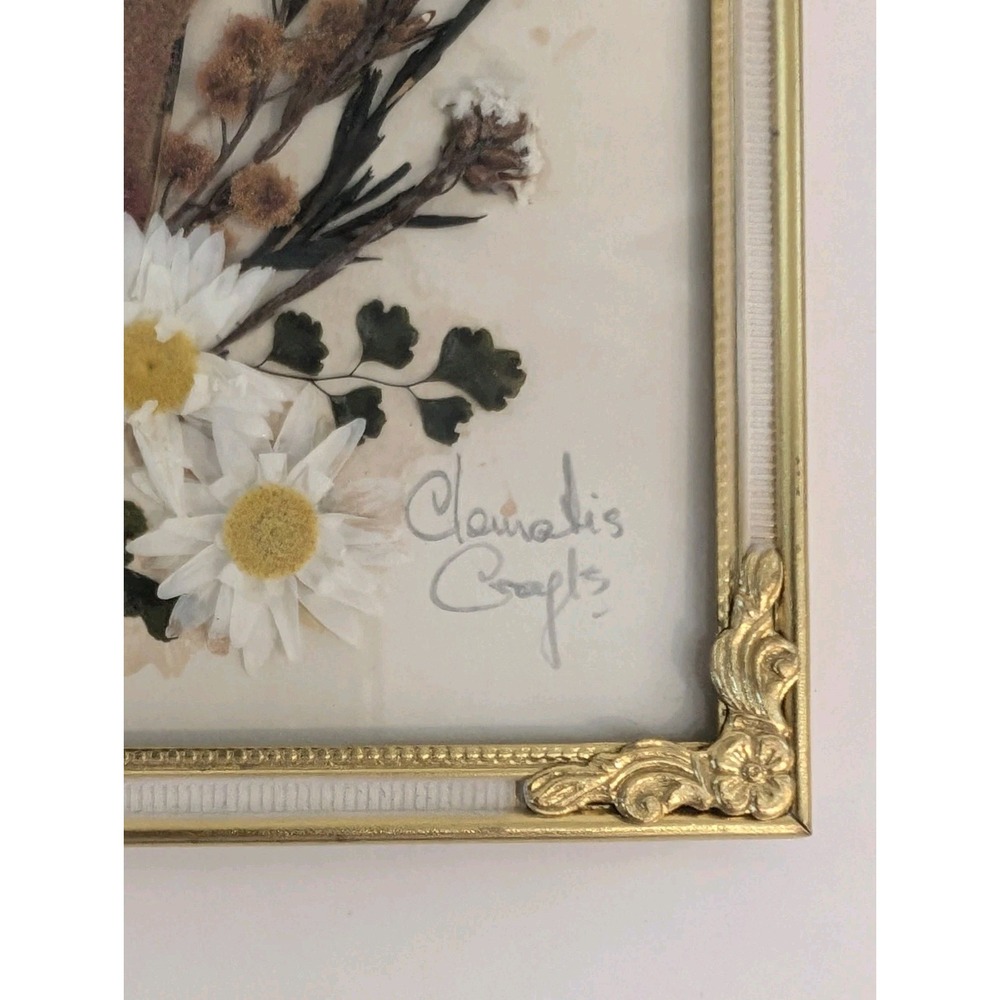 Vtg Framed Floral Dried Flower Picture Art Wall Hanging Signed Stella Turner - Picture 7 of 16